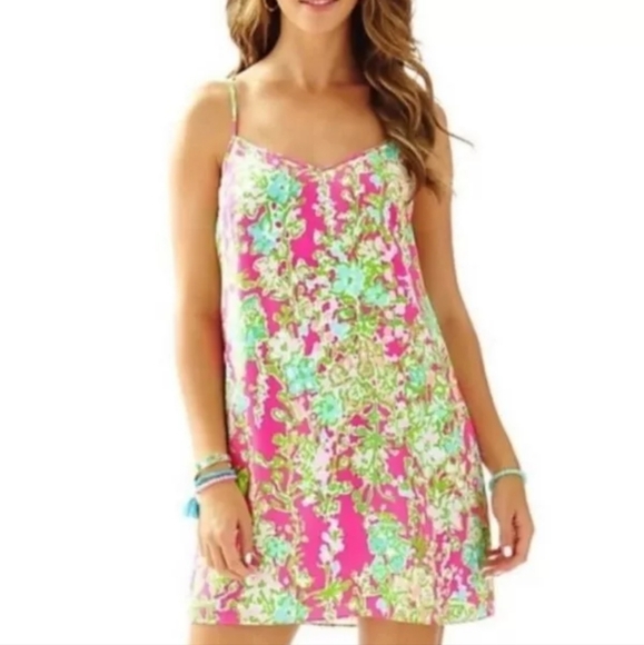 Lilly Pulitzer Dresses & Skirts - Lilly Pulitzer Dusk Silk Slip Dress Southern Chaloral Pink and Green Slip Dress